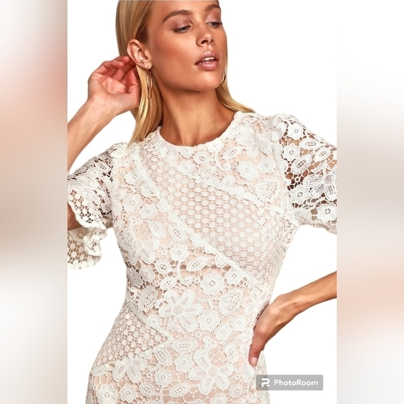 Host Pick Lulus My Dearest White Lace Short Sleeve Mini Dress - Picture 4 of 14